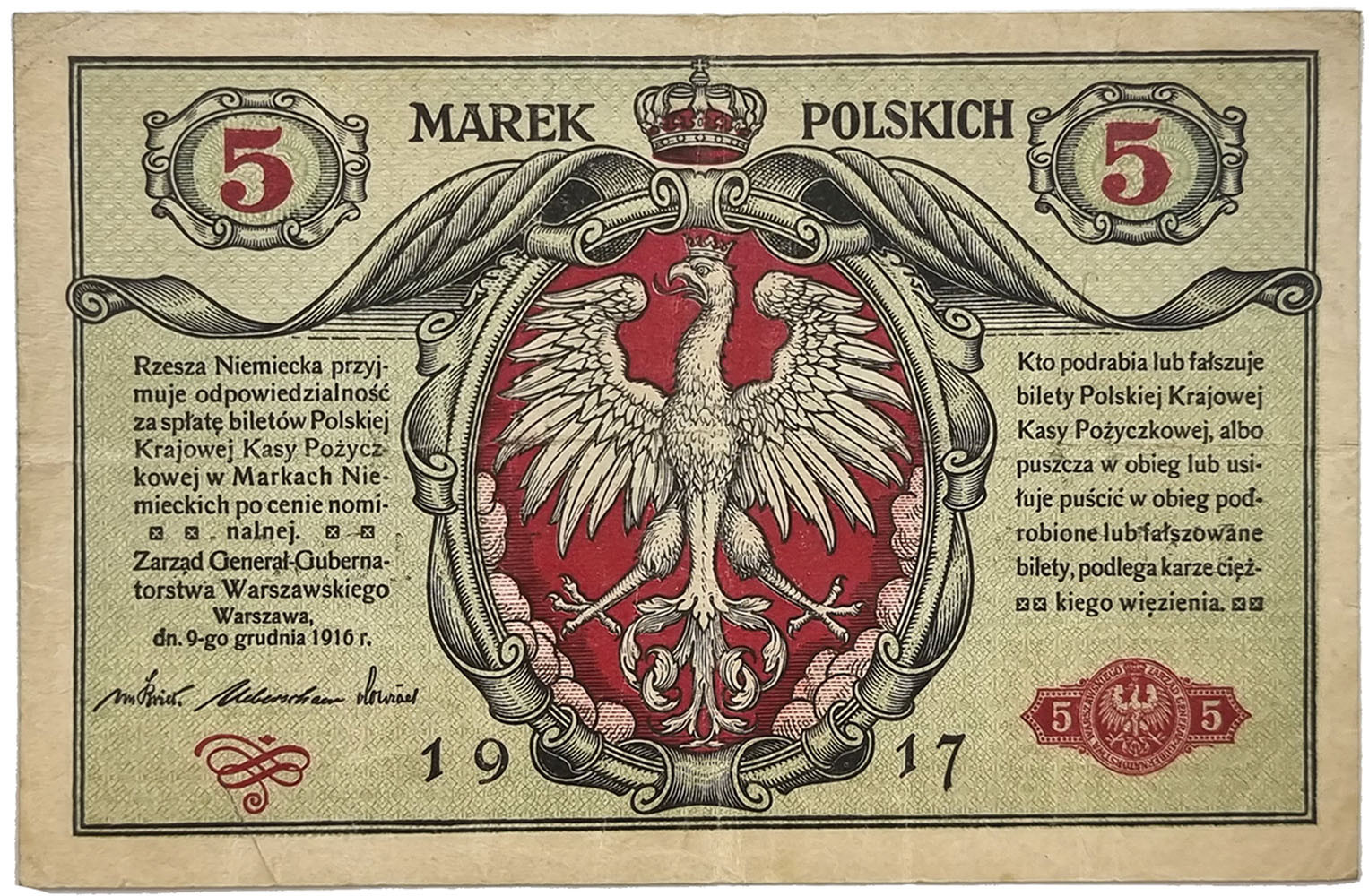 5 marek polskich 1916 seria B, Generał, biletów